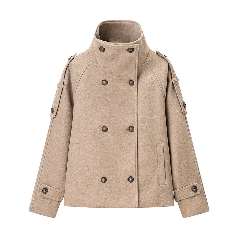 Damen Kurzer Cape-ähnlicher Wollmix-Peacoat mit hohem Funnelkragen und Raglanärmeln Drune