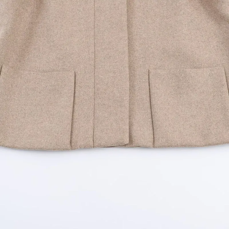 Damen Kurzer Boxy-Wollmix-Mantel mit hohem Stehkragen und verdeckter Knopfleiste Drune