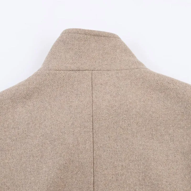 Damen Kurzer Boxy-Wollmix-Mantel mit hohem Stehkragen und verdeckter Knopfleiste Drune