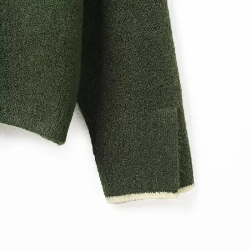Damen Kurzer Boxy-Cardigan mit Rundhals und Kontrastpaspel Drune