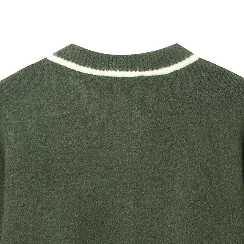 Damen Kurzer Boxy-Cardigan mit Rundhals und Kontrastpaspel Drune