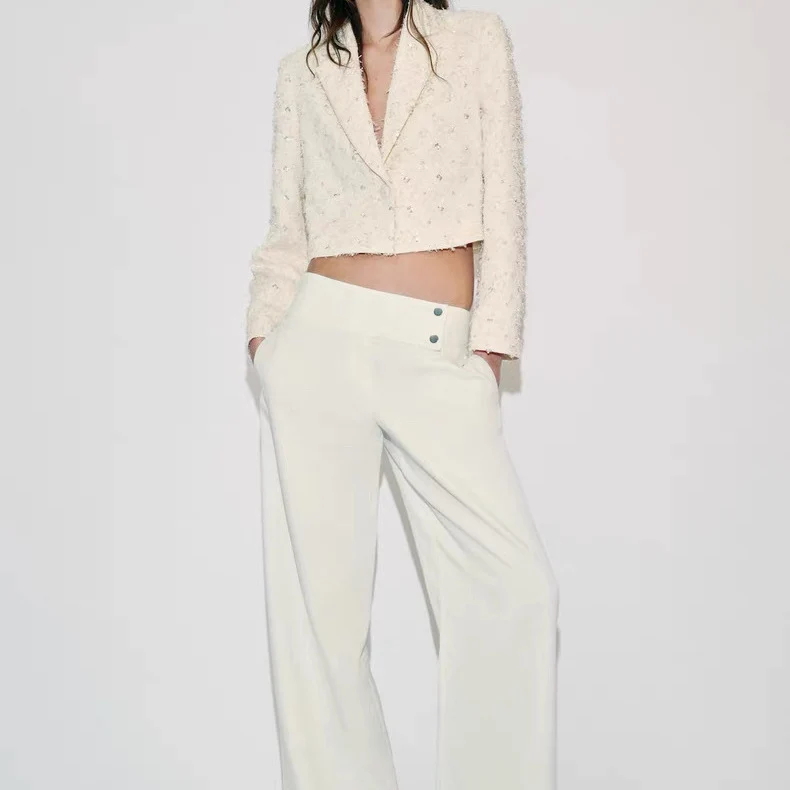 Damen Kurzer Bouclé-Blazer mit Paillettenbesatz und Reverskragen Drune