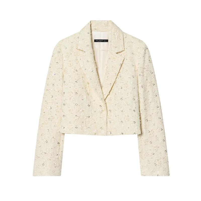 Damen Kurzer Bouclé-Blazer mit Paillettenbesatz und Reverskragen Drune