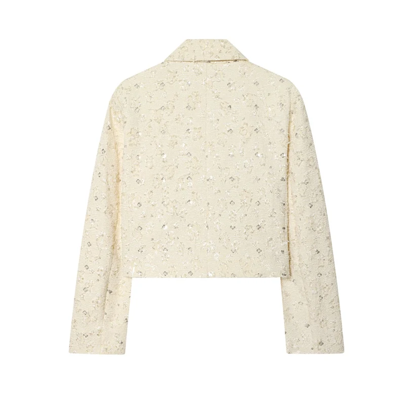 Damen Kurzer Bouclé-Blazer mit Paillettenbesatz und Reverskragen Drune