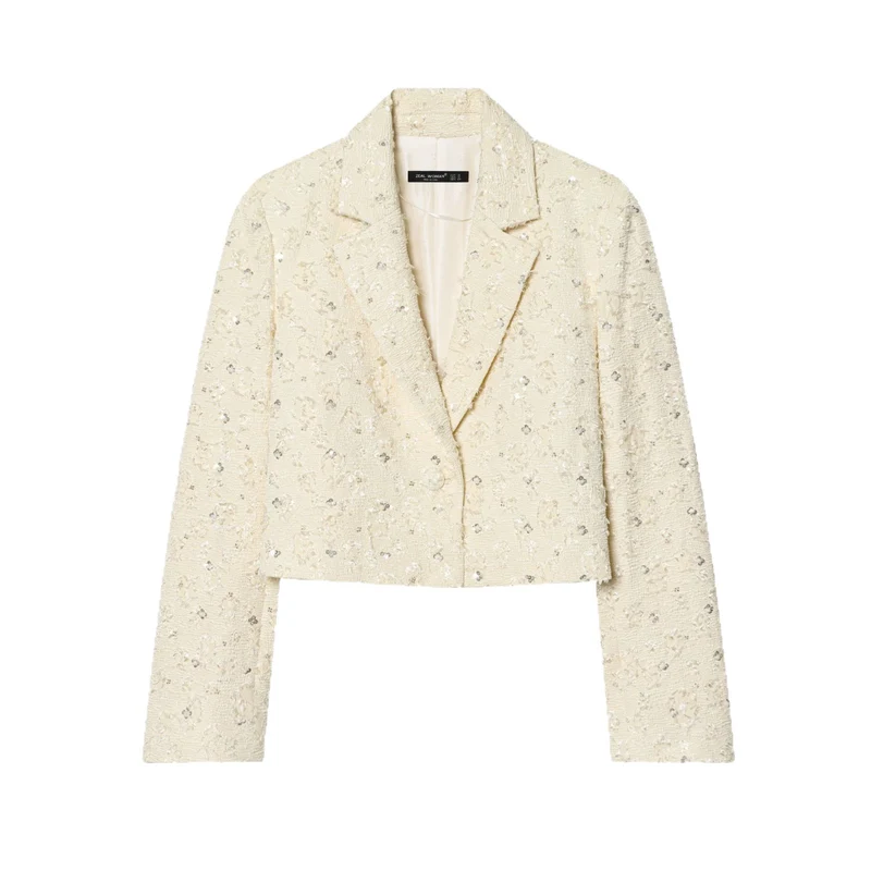 Damen Kurzer Bouclé-Blazer mit Paillettenbesatz und Reverskragen Drune