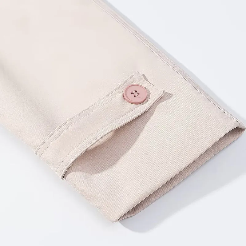 Damen Kurze zweireihige Trenchjacke mit hohem Stehkragen, Schulterklappen und Bindegürtel Drune