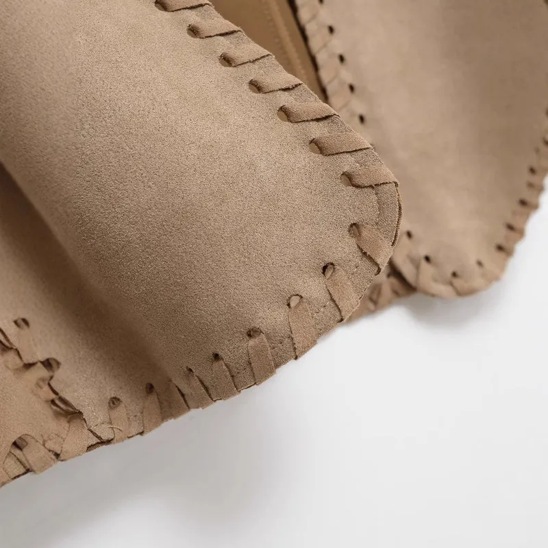 Damen Kurze Wildlederoptik‑Weste mit Ziernaht‑Whipstitch und taillierten Abnähern Drune