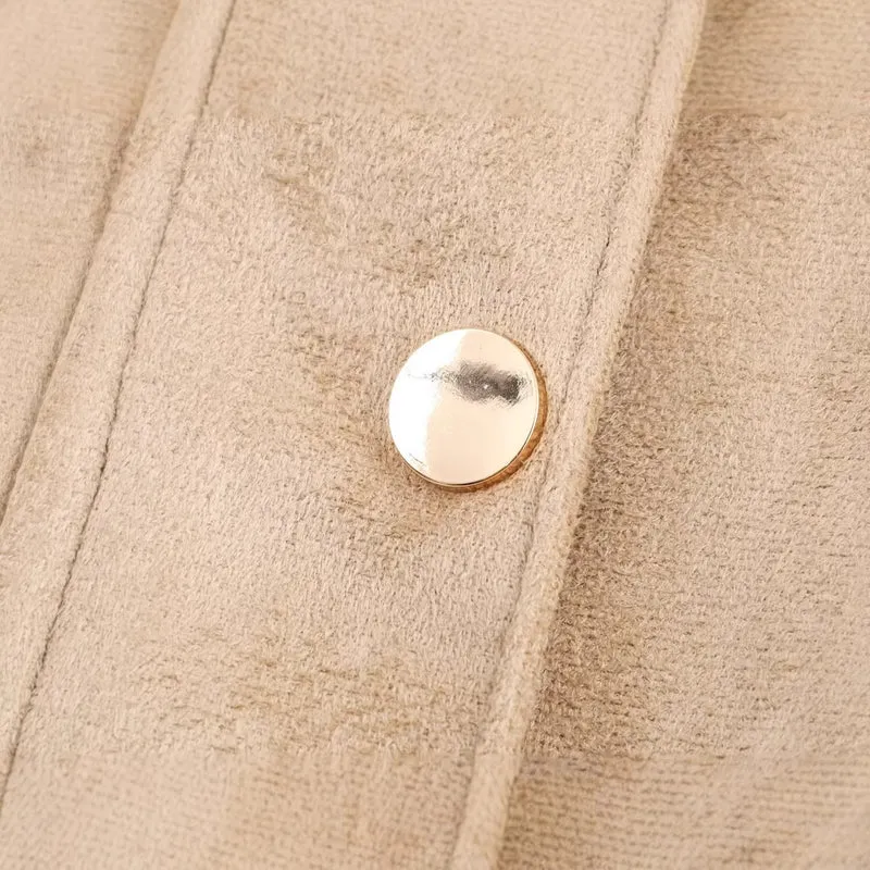 Damen Kurze Wildlederoptik-Jacke mit Stehkragen und Druckknopfleiste Drune