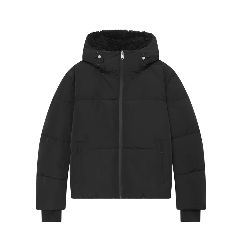 Damen Kurze wattierte Steppjacke mit Teddygefütterter Kapuze Drune