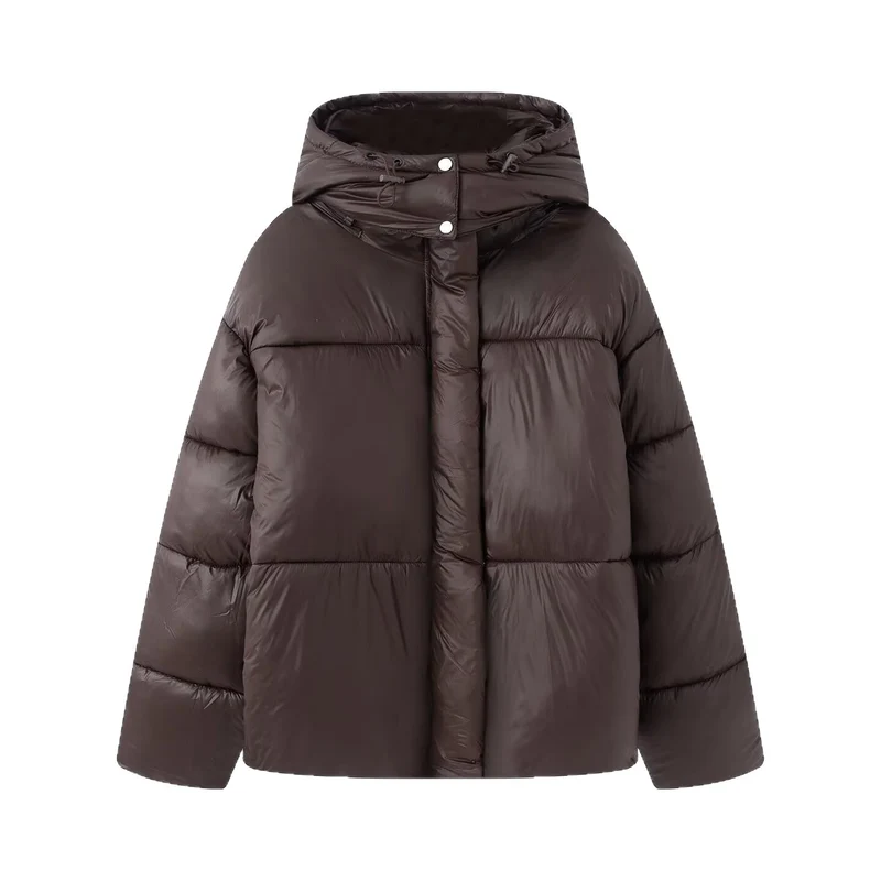 Damen Kurze Voluminöse Steppjacke mit hohem Schlauchkragen und Kapuze Drune
