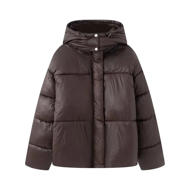 Damen Kurze Voluminöse Steppjacke mit hohem Schlauchkragen und Kapuze Drune