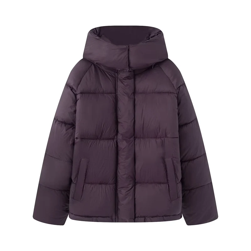 Damen Kurze Voluminöse Steppjacke mit hohem Schlauchkragen und Kapuze Drune