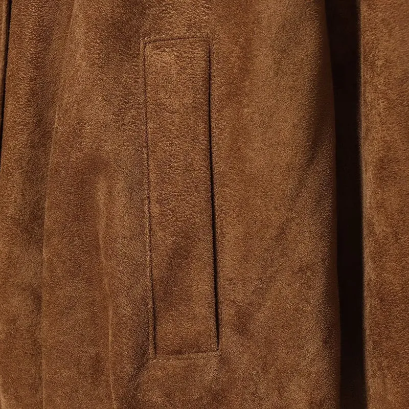 Damen Kurze Velours‑Suede‑Bomberjacke mit Stehkragen und verdeckter Knopfleiste Drune