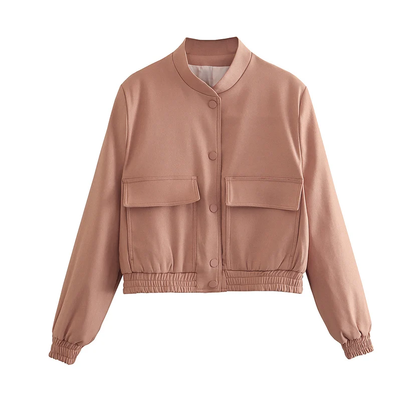 Damen Kurze Utility-Jacke mit Stehkragen, aufgesetzten Pattentaschen und Gummizugbund Drune