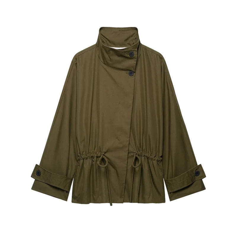Damen Kurze Utility-Capejacke mit Tunnelzug, hohem Stehkragen und verstellbaren Ärmelriegeln Drune