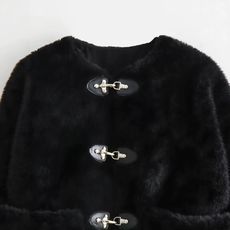 Damen Kurze Teddyjacke mit Knebelverschluss und aufgesetzten Taschen Drune