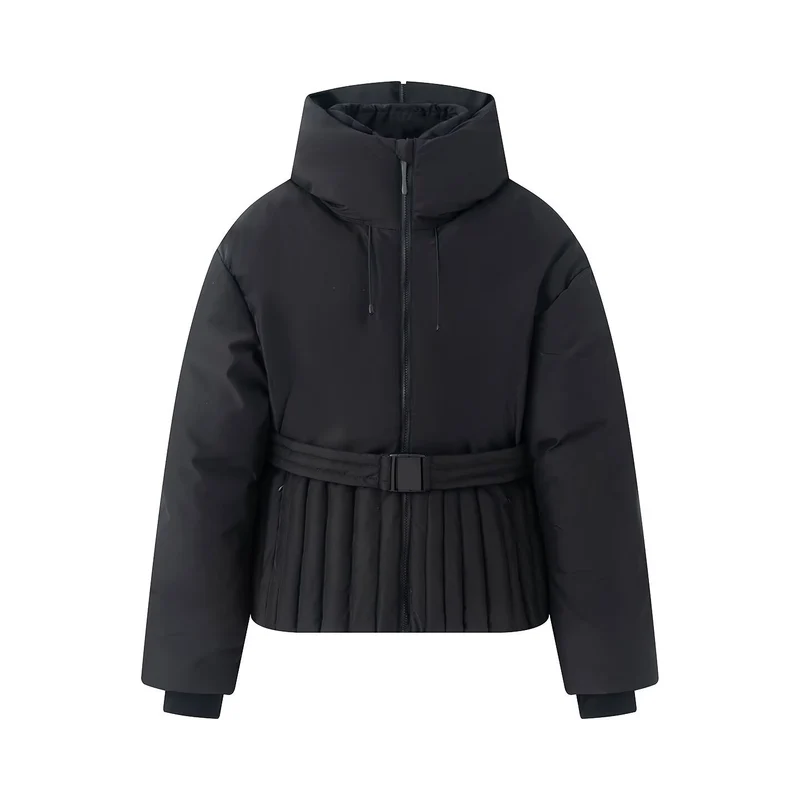 Damen Kurze taillierte Steppjacke mit hohem Stehkragen und Gürtel Drune