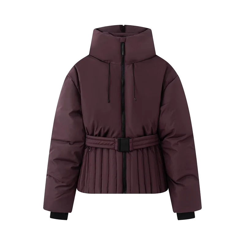 Damen Kurze taillierte Steppjacke mit hohem Stehkragen und Gürtel Drune