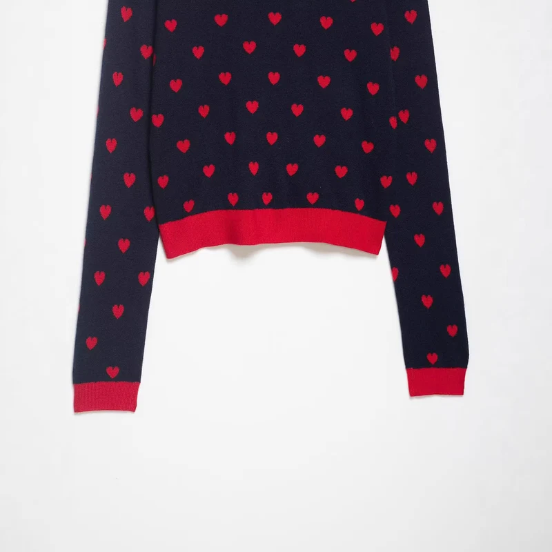 Damen Kurze Strickjacke im Cardigan‑Stil mit Herz‑Jacquard und Reverskragen Drune