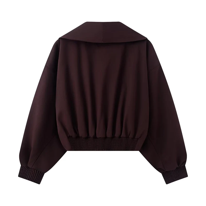 Damen Kurze Oversized Jacke mit breitem Schalkragen, Ballonärmeln und Taillenriegel Drune