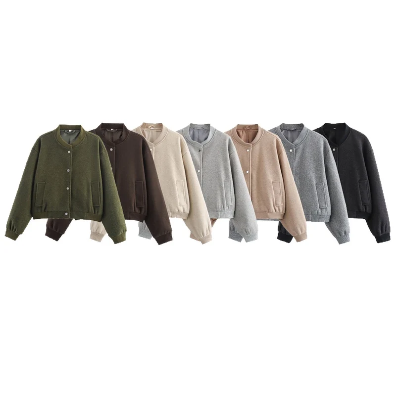 Damen Kurze Oversize-Collegejacke im Wollmix mit Druckknopfverschluss, Eingrifftaschen und Rippenbündchen Drune