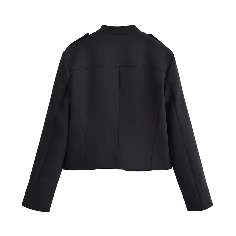 Damen Kurze Militärjacke mit Stehkragen und doppelter Zierknopfleiste Drune