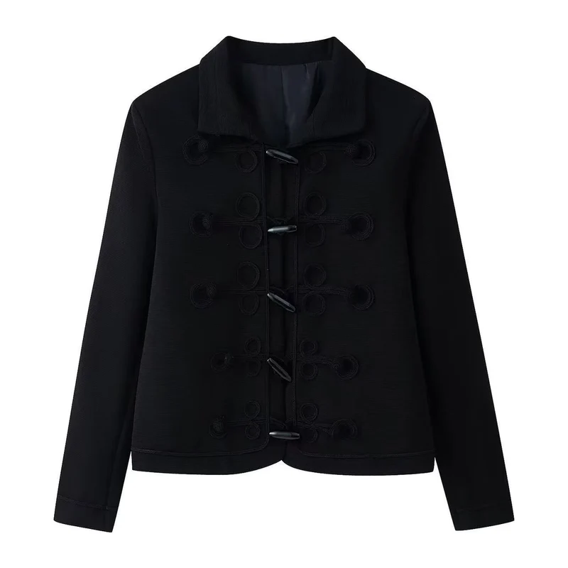 Damen Kurze militärisch inspirierte Jacke mit Knoten- und Kordelverschlüssen Drune