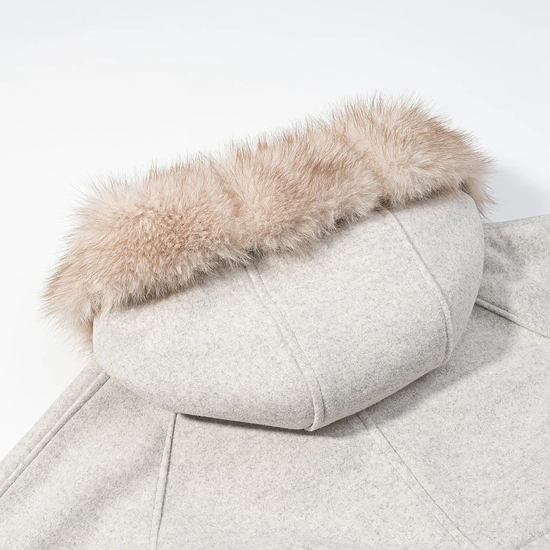 Damen Kurze Kapuzenjacke mit Kunstfellbesatz, Taschen und Taillenschleife Drune