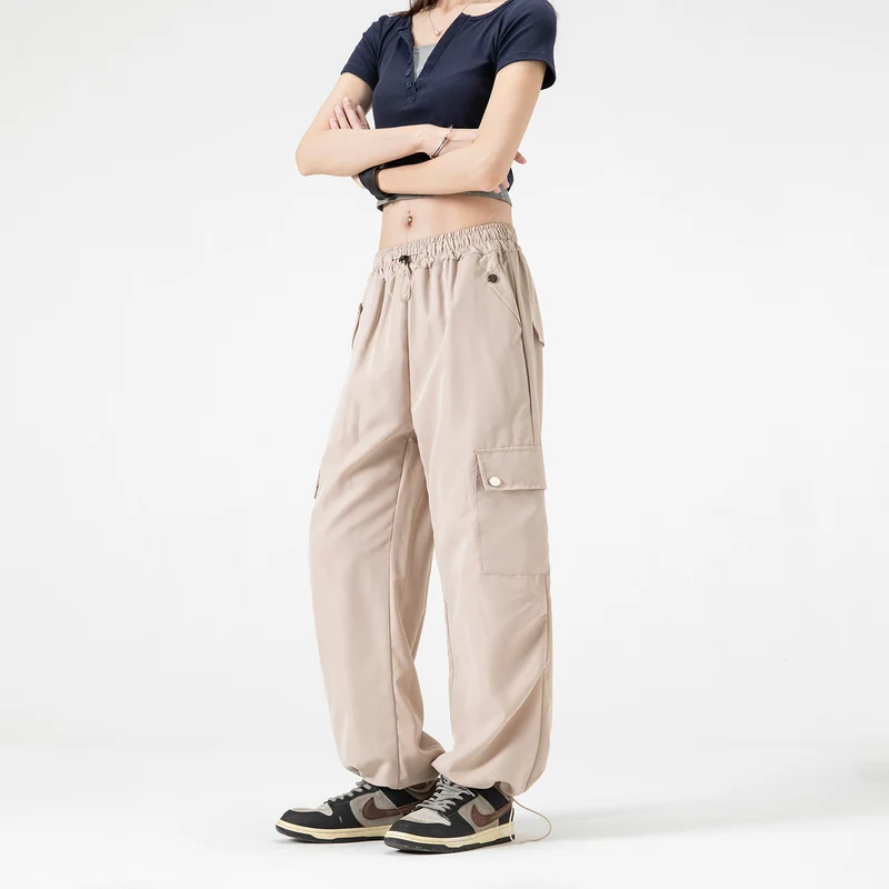 Damen Baggy-Cargo-Hose mit Tunnelzugbund, großen Klappentaschen und verstellbarem Saum Drune