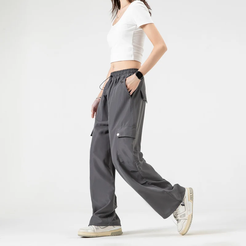 Damen Baggy-Cargo-Hose mit Tunnelzugbund, großen Klappentaschen und verstellbarem Saum Drune
