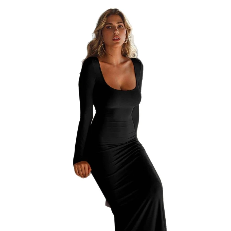 Damen Elegantes Langarm-Maxikleid Drune