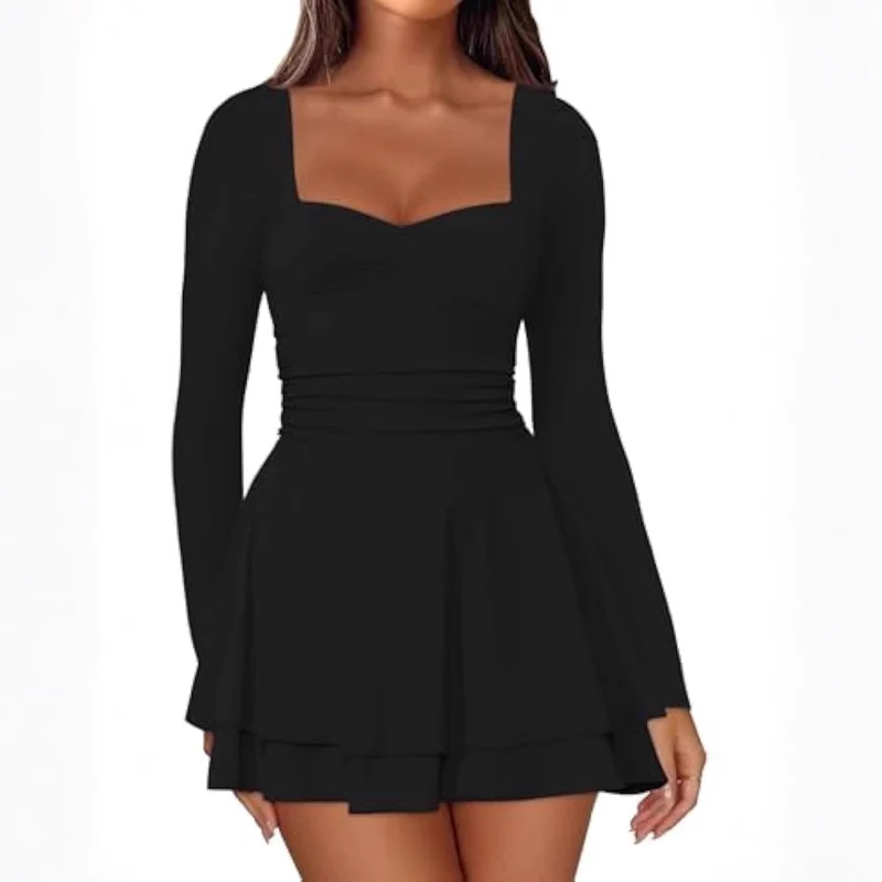 Damen Elegantes Kleid mit langen Ärmeln Drune