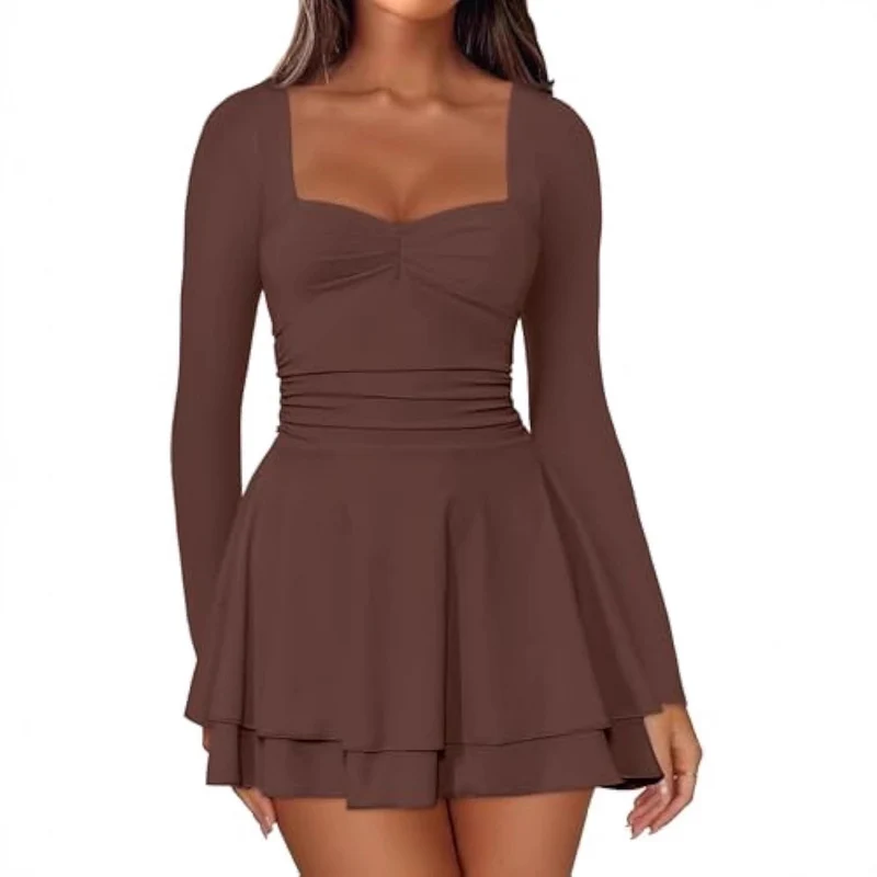 Damen Elegantes Kleid mit langen Ärmeln Drune