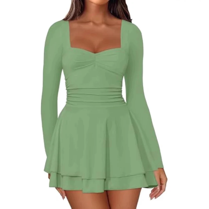 Damen Elegantes Kleid mit langen Ärmeln Drune