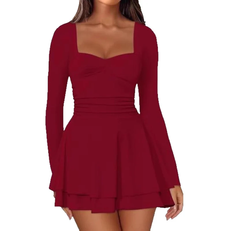 Damen Elegantes Kleid mit langen Ärmeln Drune