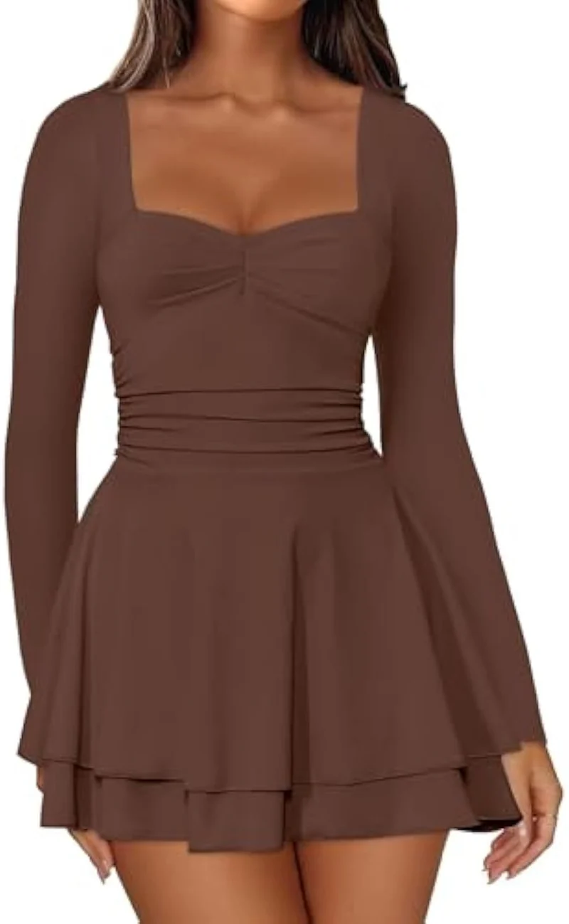 Damen Elegantes Kleid mit langen Ärmeln Drune