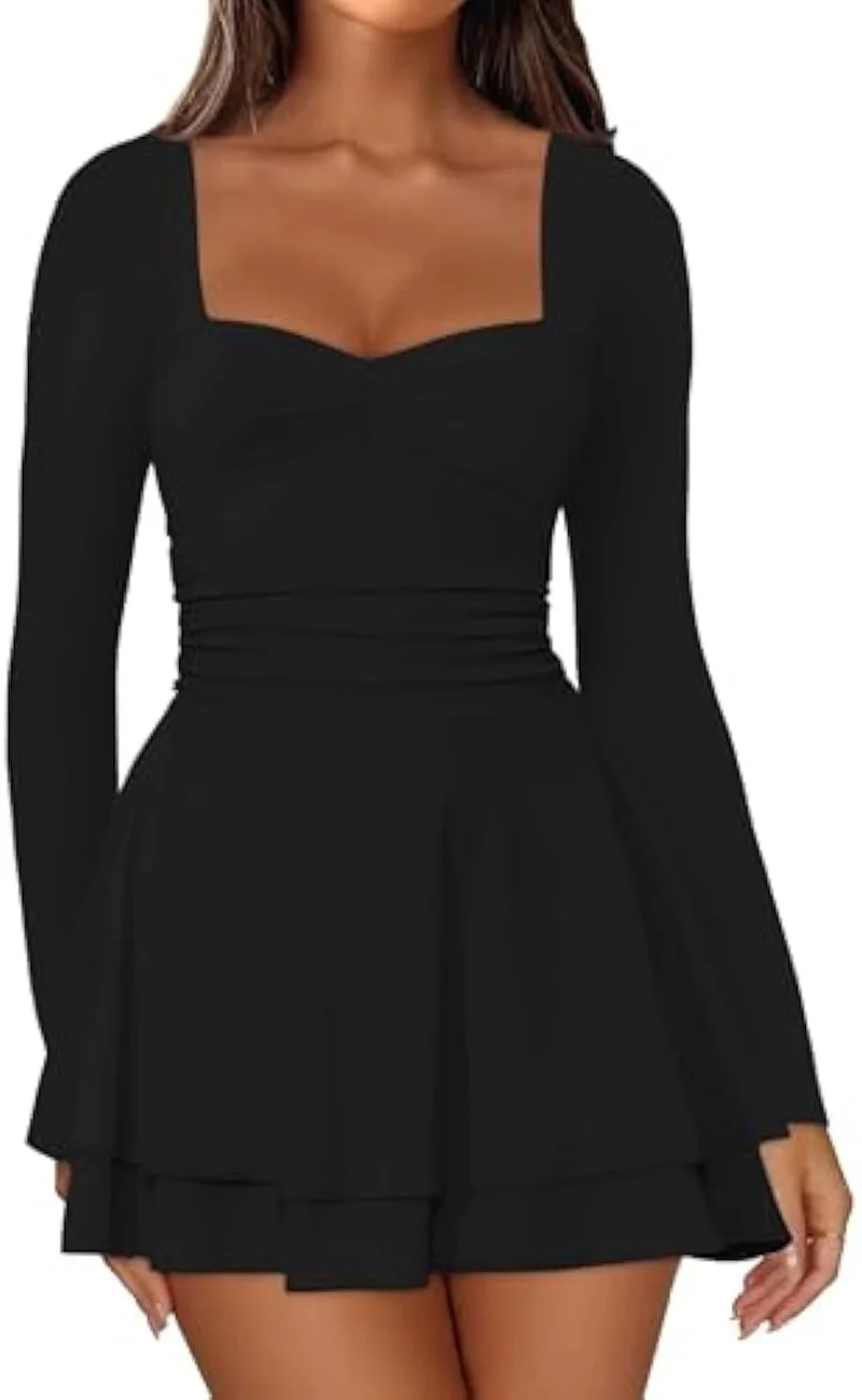 Damen Elegantes Kleid mit langen Ärmeln Drune