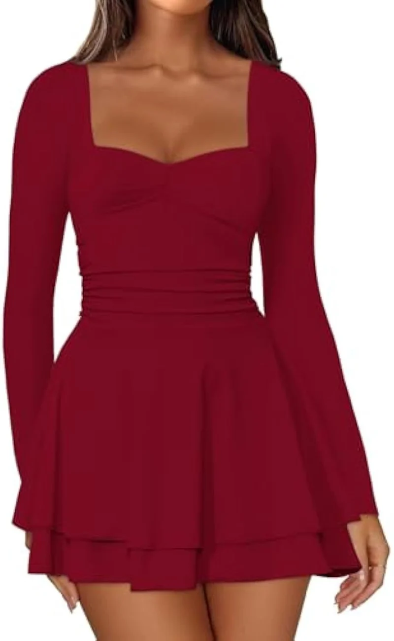Damen Elegantes Kleid mit langen Ärmeln Drune