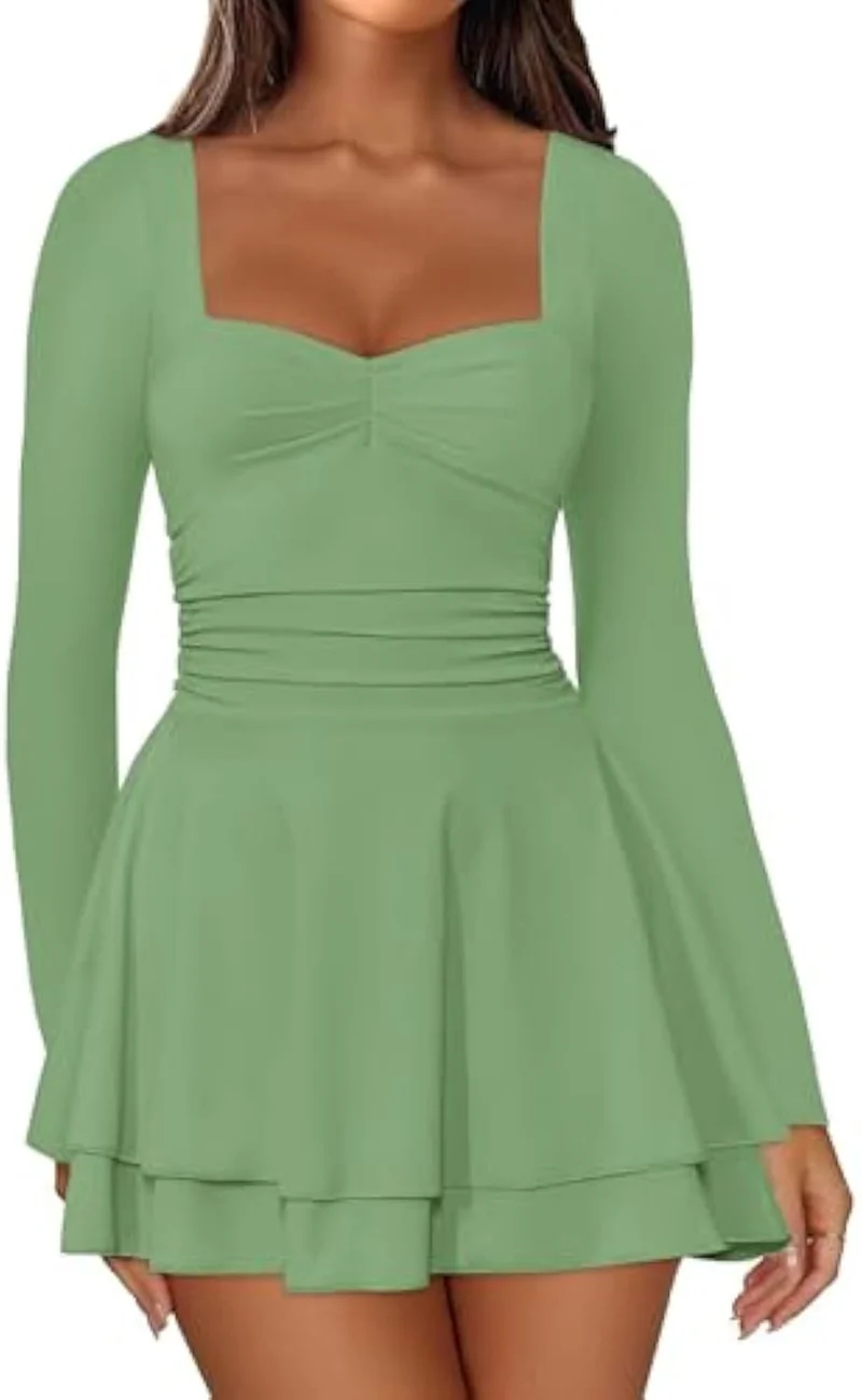 Damen Elegantes Kleid mit langen Ärmeln Drune