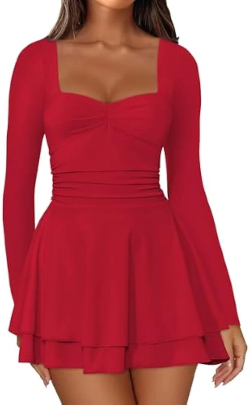 Damen Elegantes Kleid mit langen Ärmeln Drune