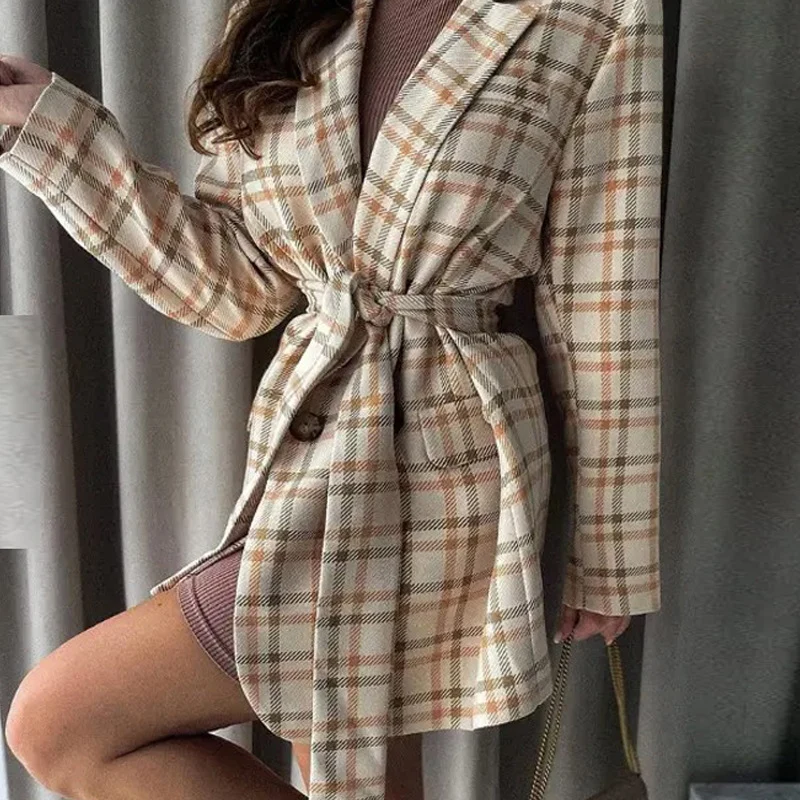 Damen Elegantes Karomuster Bademantel Drune