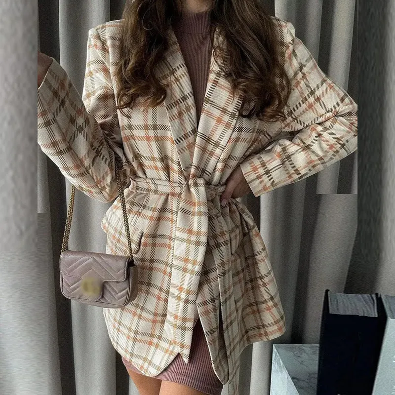Damen Elegantes Karomuster Bademantel Drune