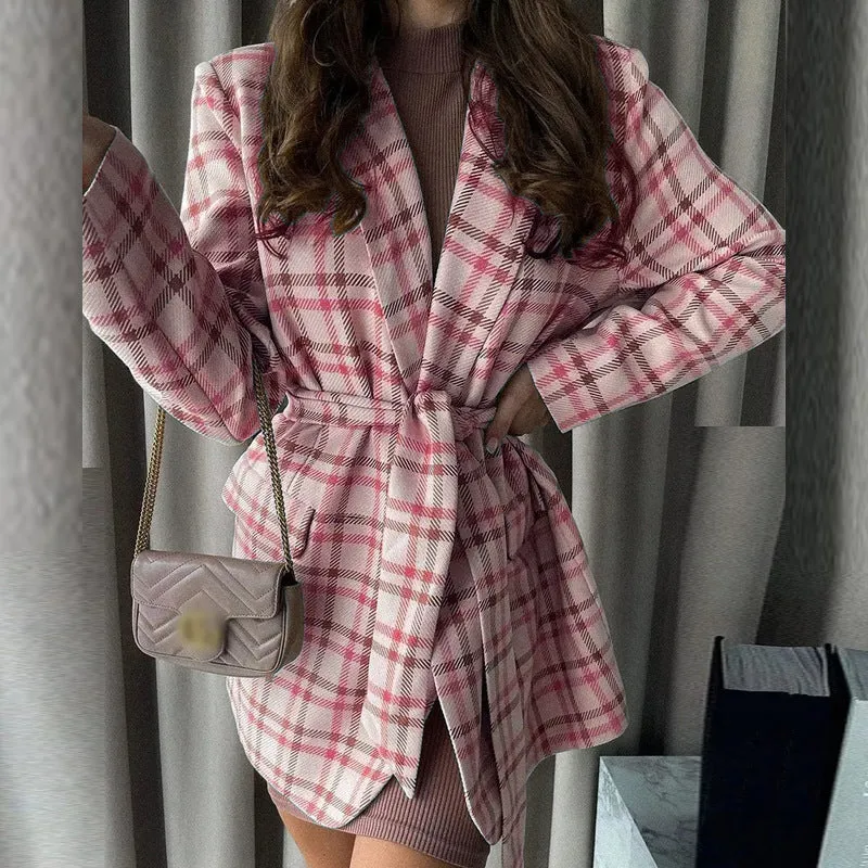 Damen Elegantes Karomuster Bademantel Drune