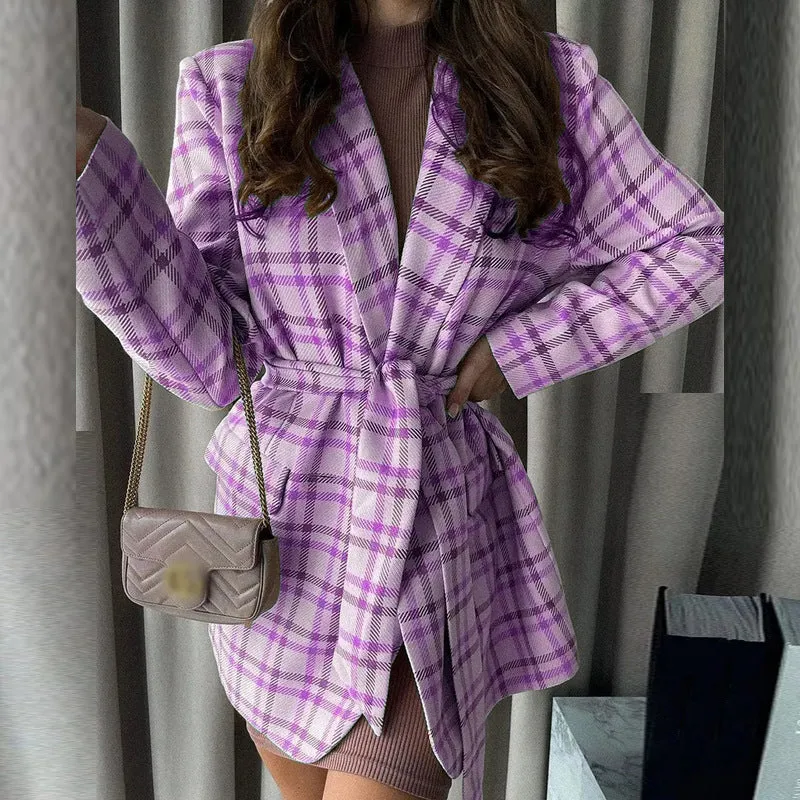 Damen Elegantes Karomuster Bademantel Drune