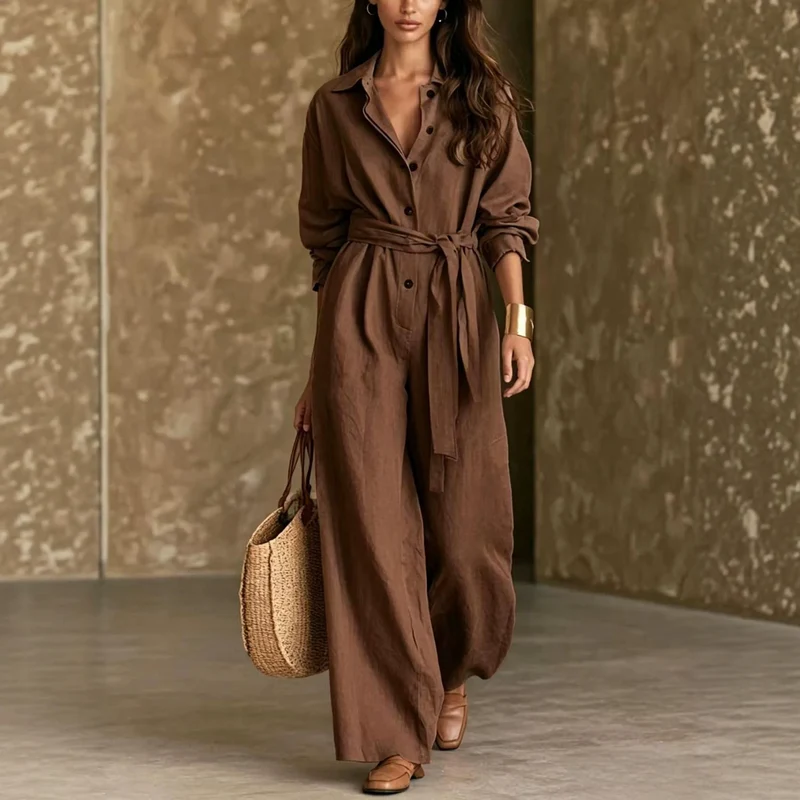 Damen Elegantes Hemdkleid mit Taillengürtel Drune