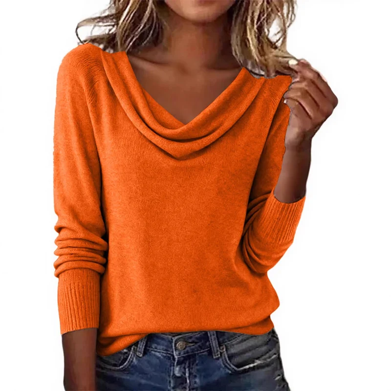 Damen Elegantes Cowlneck Pullover Drune