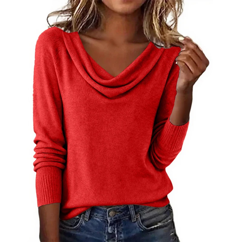 Damen Elegantes Cowlneck Pullover Drune