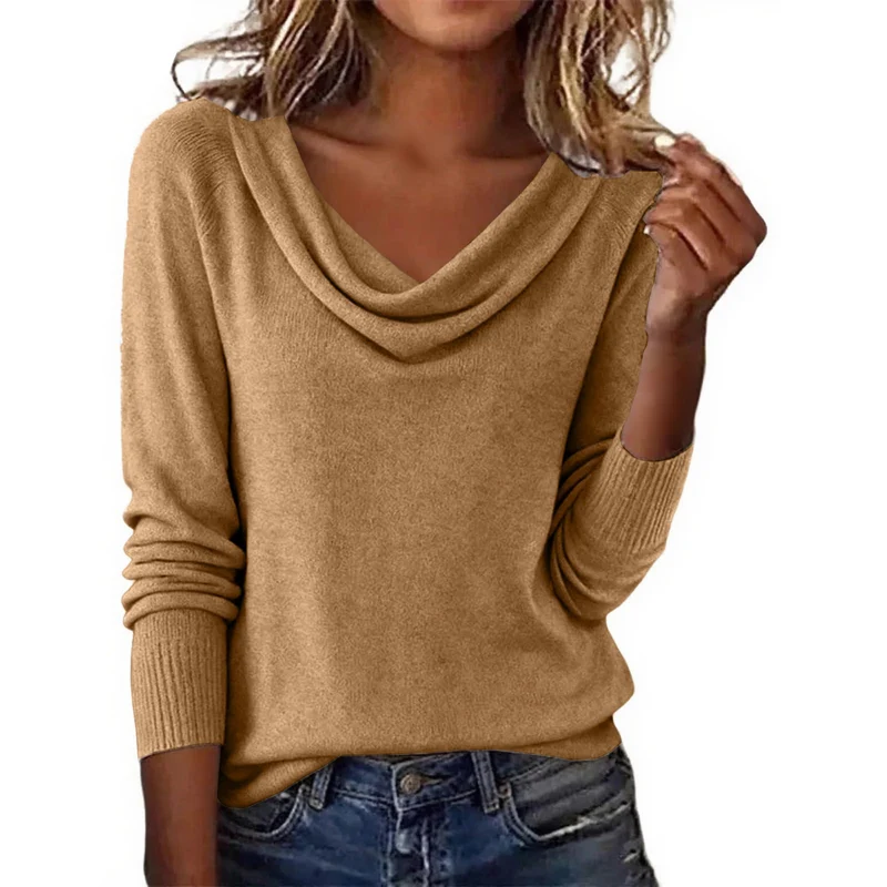 Damen Elegantes Cowlneck Pullover Drune