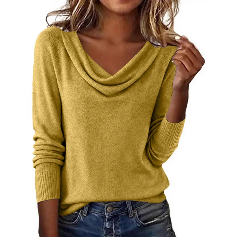 Damen Elegantes Cowlneck Pullover Drune