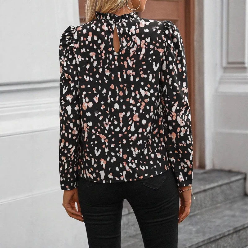 Damen Elegantes Blusenshirt mit Rüschendetails und Leopardenmuster Drune
